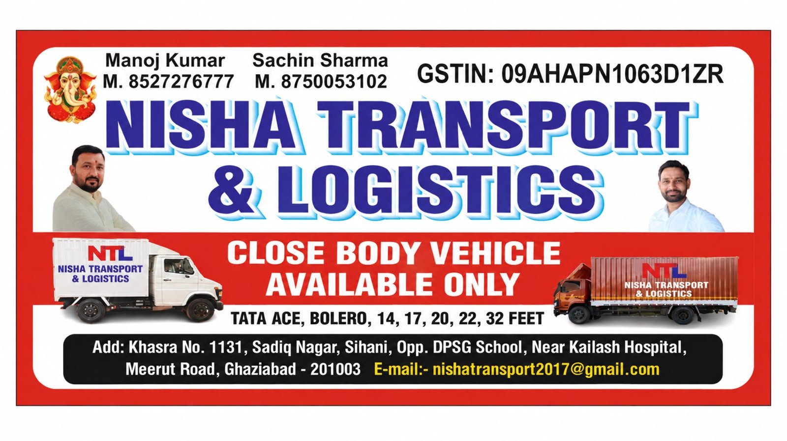 Nisha Transport & Logistics visiting card